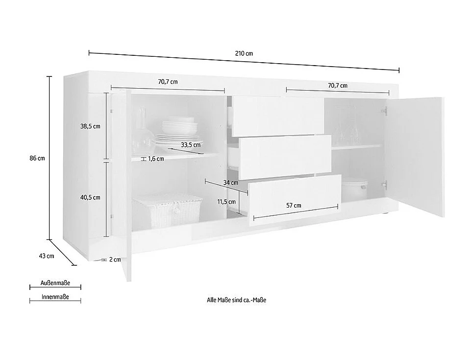 Buffet 2 deuren 3 laden L210 cm - Initial