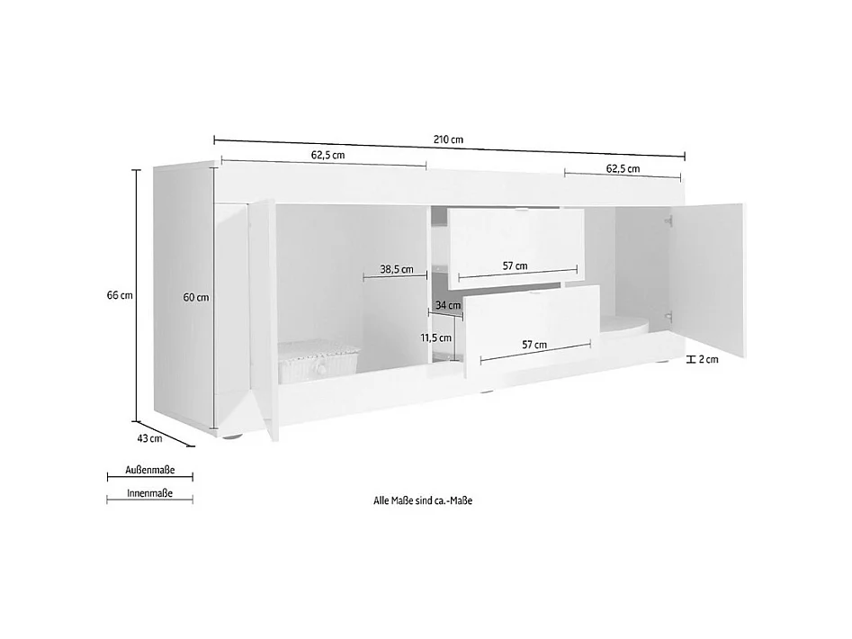 Buffetschrank mit 2 Türen und 2 Schubladen Itinial - L210 cm
