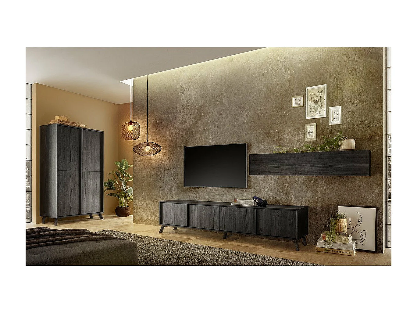 Wohnzimmergarnitur mit 1 Highboard, 1 TV-Möbel, 1 Sideboard - City