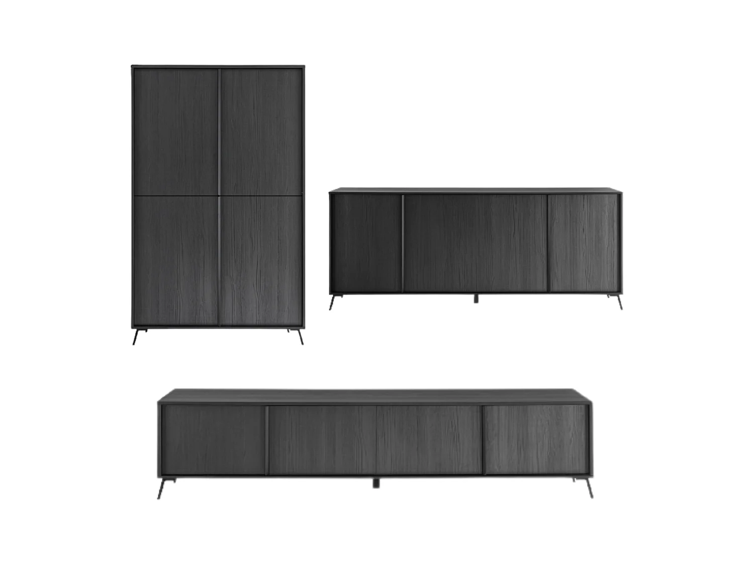 Ensemble de salon avec 1 Buffet Haut, 1 Meuble TV, 1 Buffet Bas - City