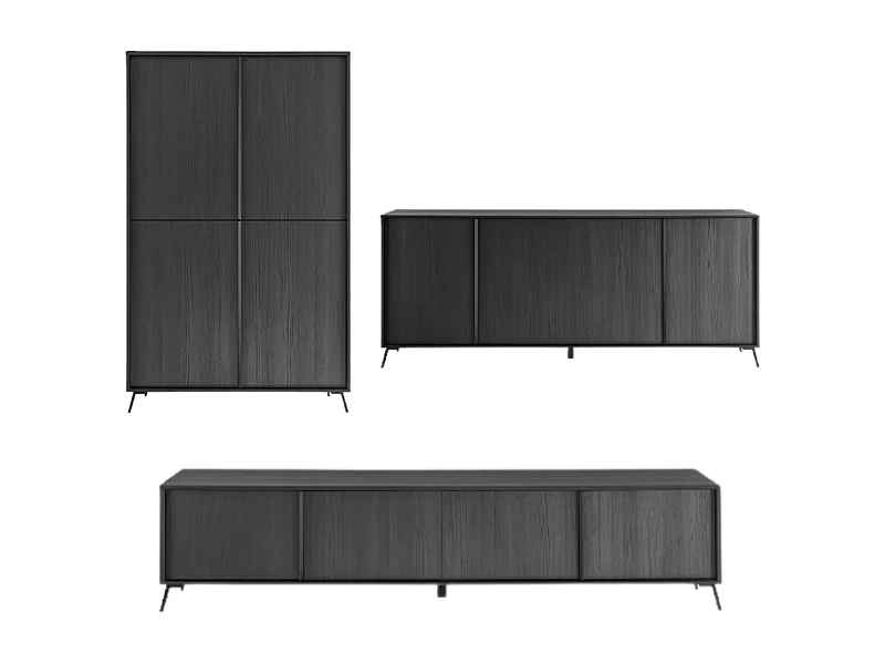 Insieme di salotto con 1 credenza alta, 1 mobile TV, 1 credenza bassa - City