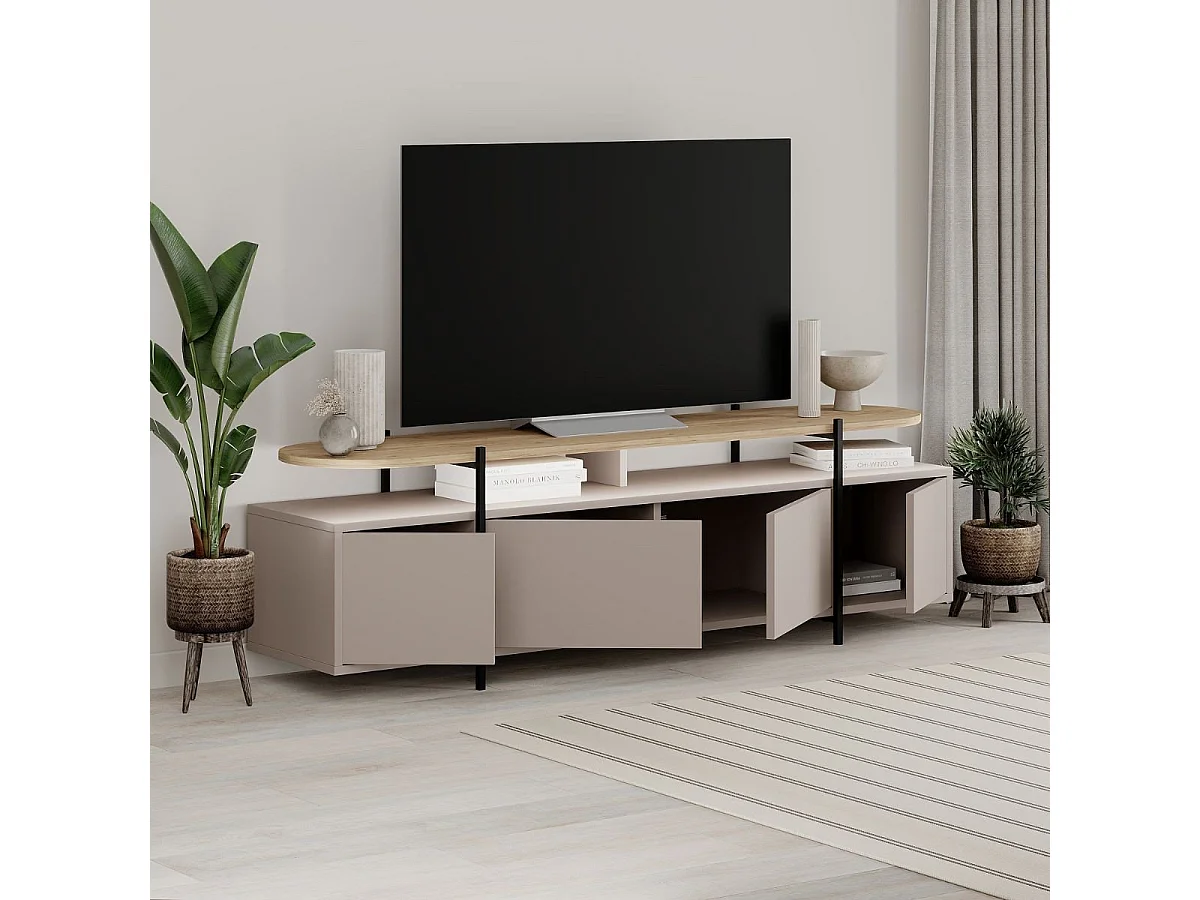 Meuble TV 4 portes et pieds en métal L160 cm - Hinoa