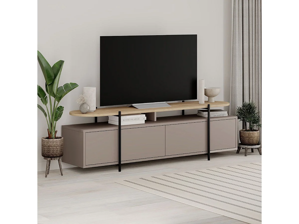 Meuble TV 4 portes et pieds en métal L160 cm - Hinoa