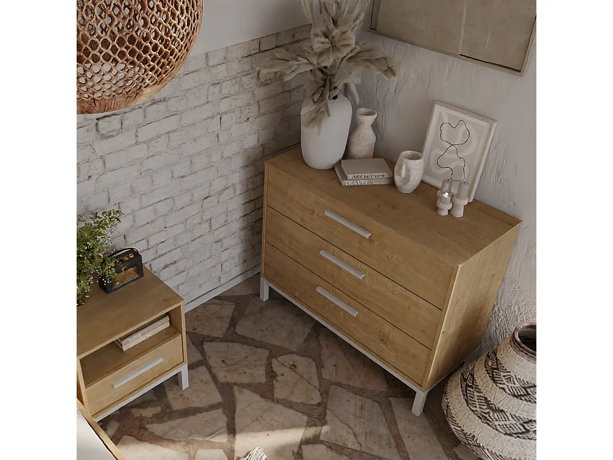 Ladenkast 3 laden eiken en mat zwart Craft - L90,7 cm