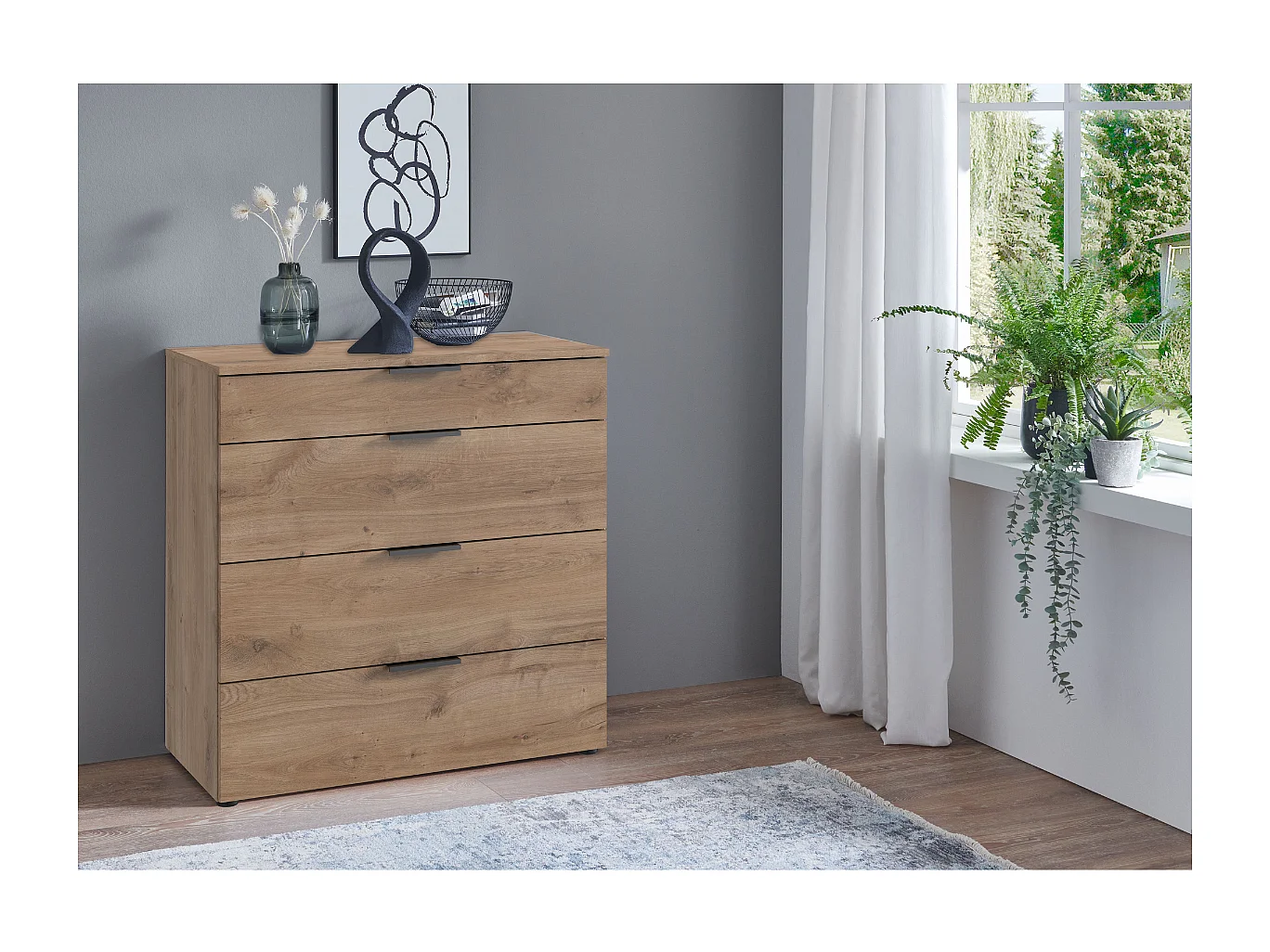 Commode 4 tiroirs avec poignées en métal - L81 cm