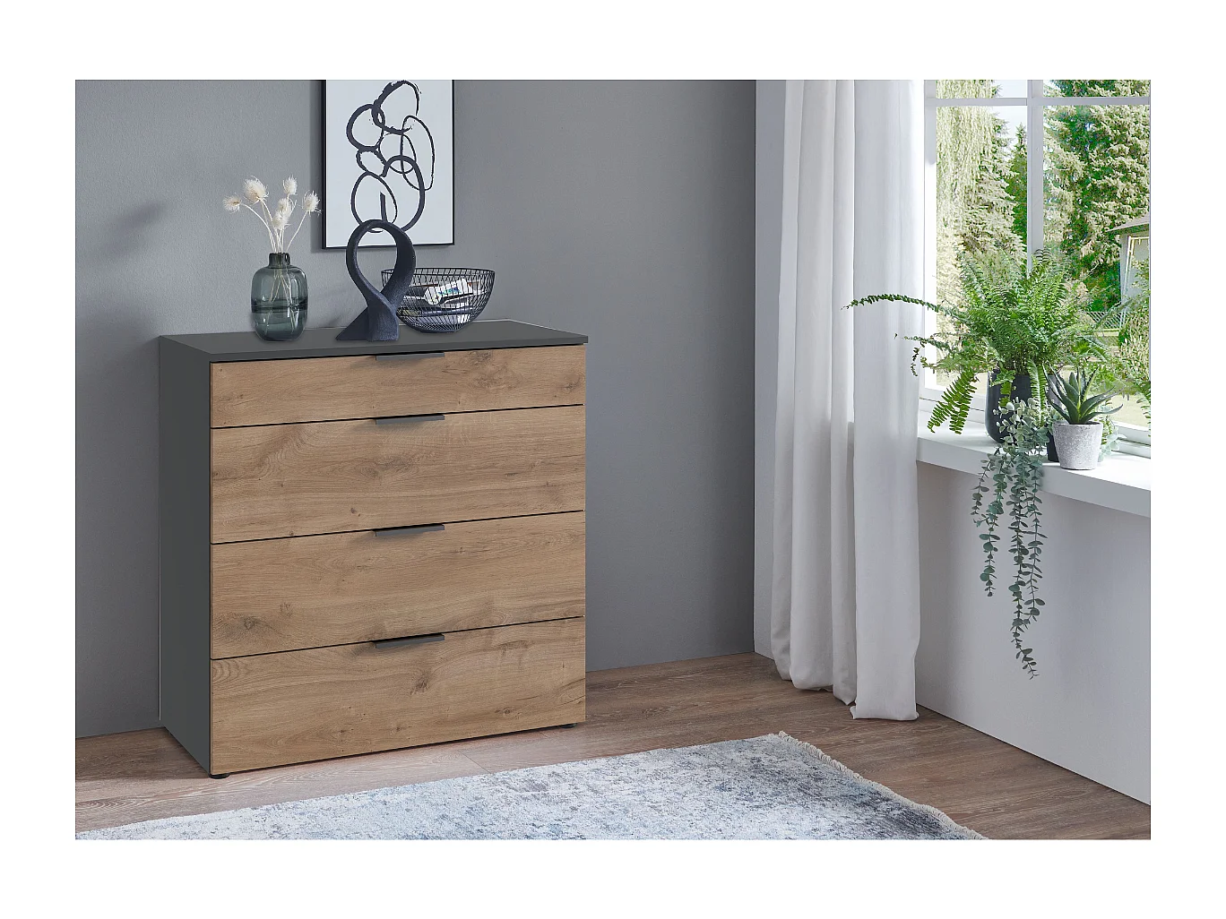 Commode 4 tiroirs avec poignées en métal - L81 cm