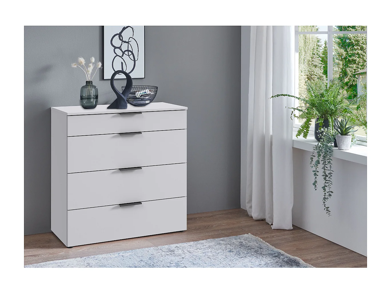 Commode 4 tiroirs avec poignées en métal - L81 cm