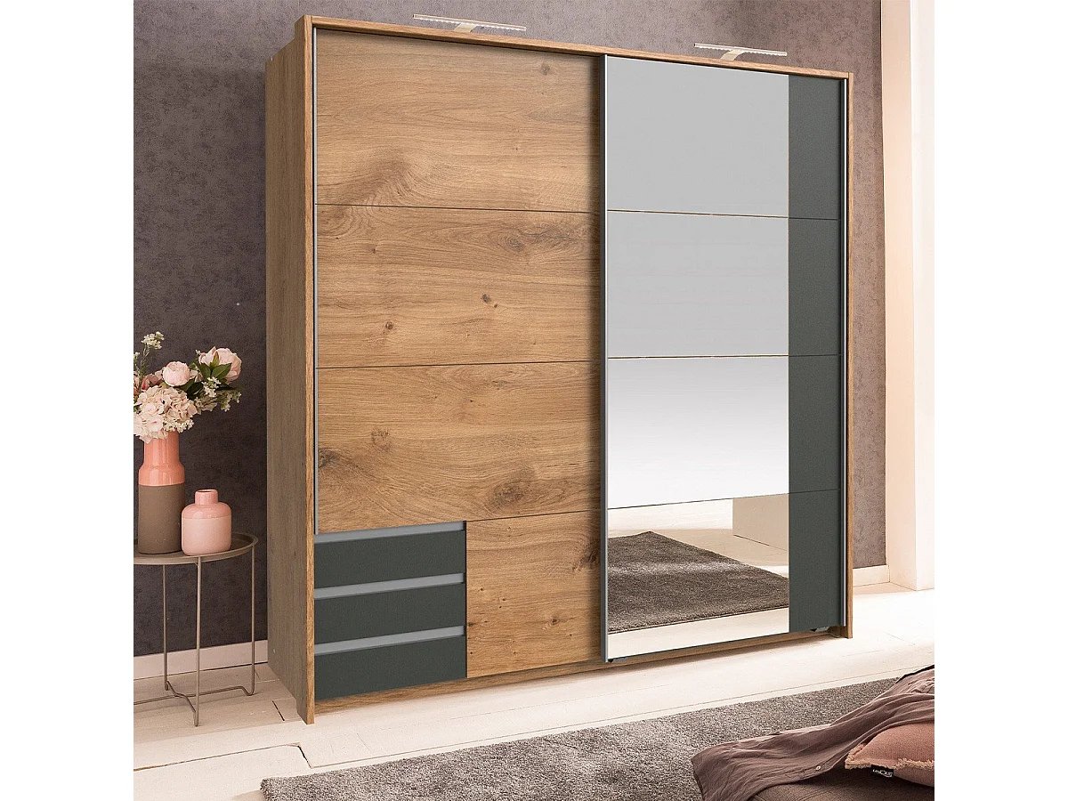 Armoire 2 portes coulissantes dont 1 miroir - L179 cm