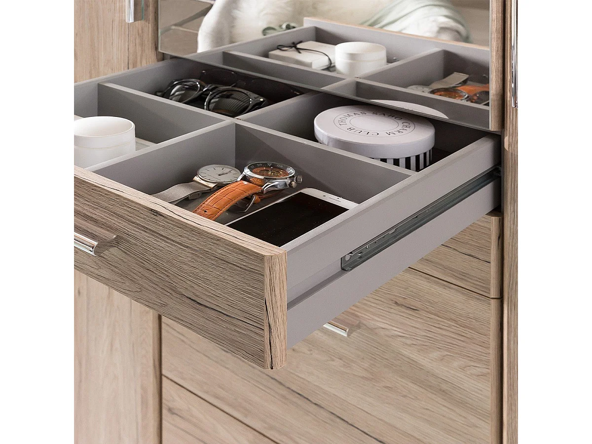 Armoire 3 portes dont 1 miroir, 4 tiroirs - L135 cm