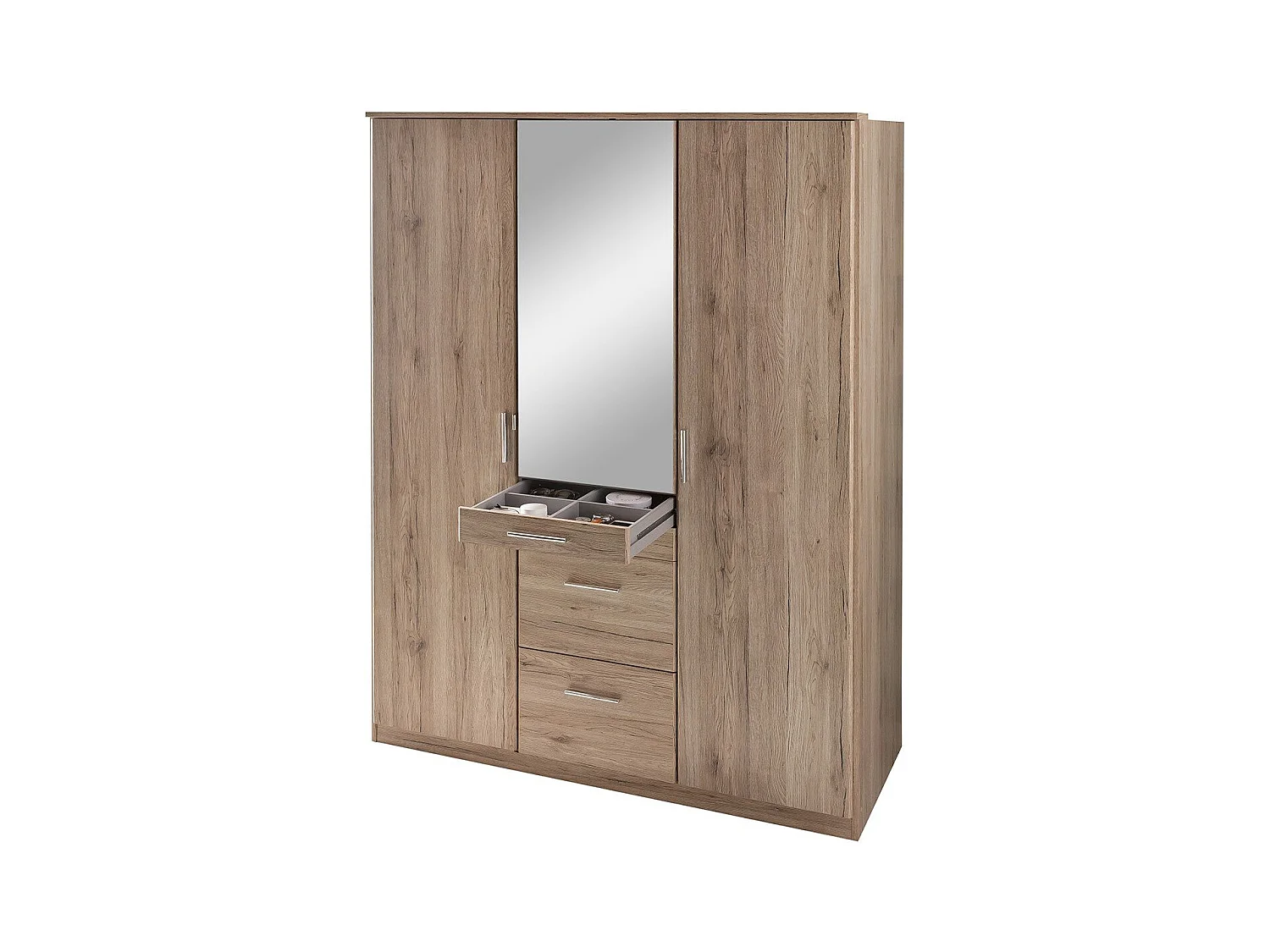 Kleiderschrank, 3 Türen, davon 1 verspiegelt - L135 cm