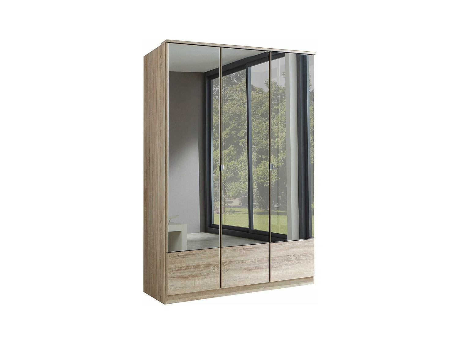 Kleiderschrank mit 3 Spiegeltüren - L135 cm