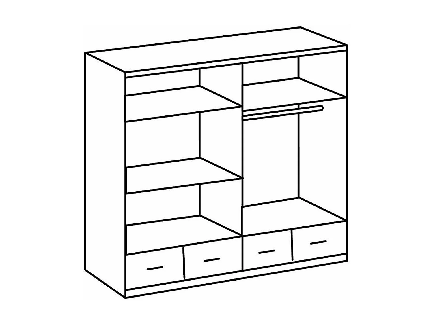 Armoire 4 portes miroir et 4 tiroirs - L179 cm