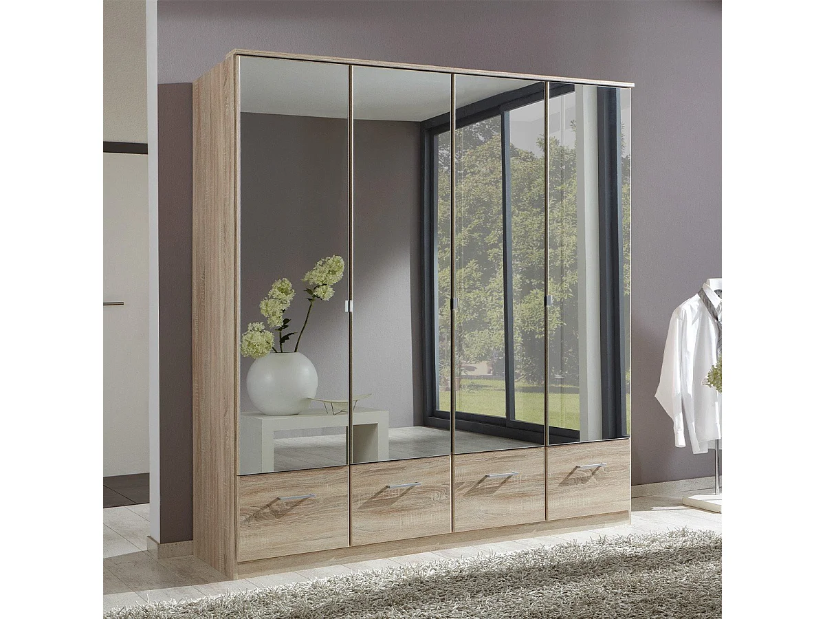 Armoire 4 portes miroir et 4 tiroirs - L179 cm