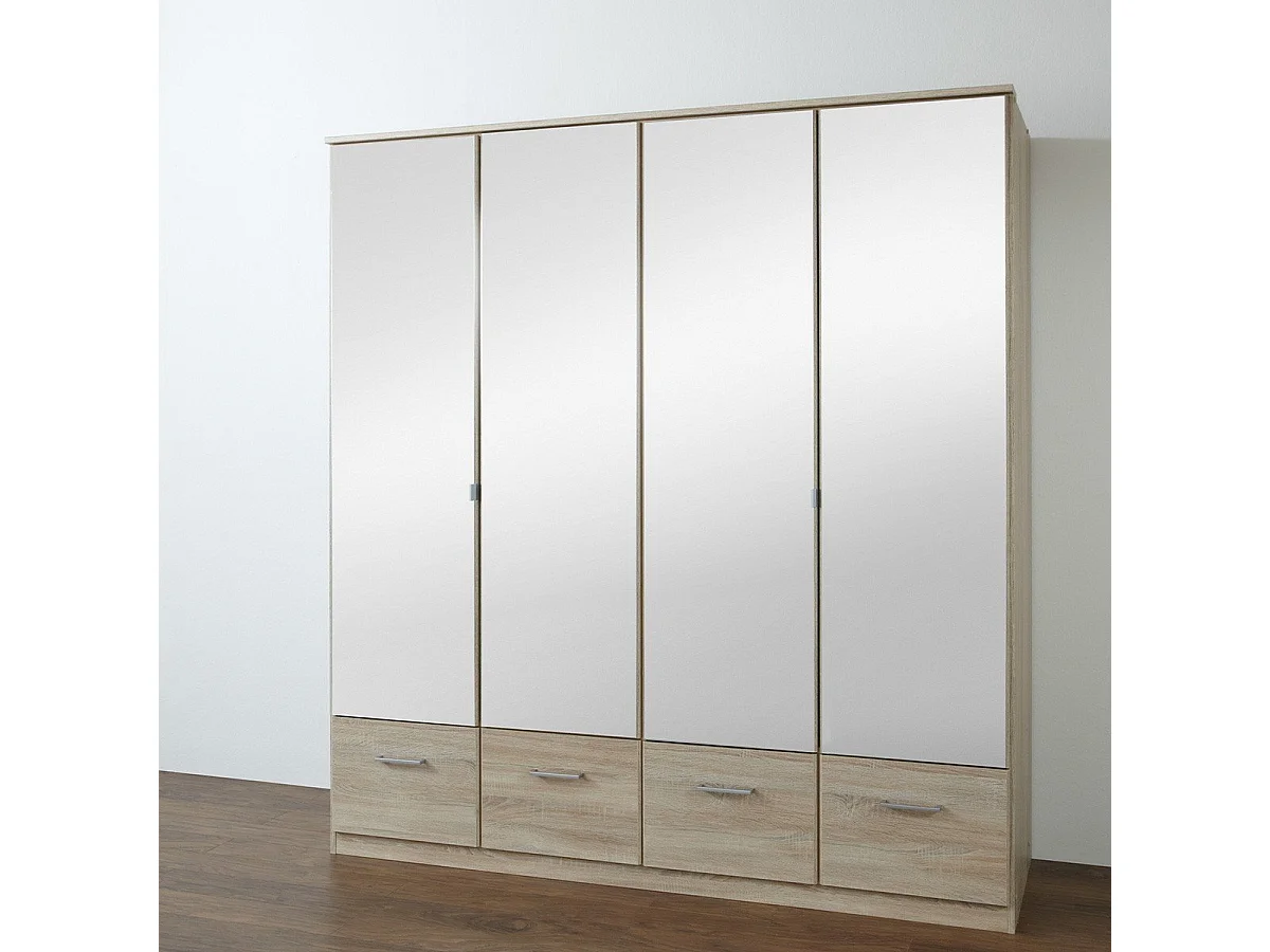 Armoire 4 portes miroir et 4 tiroirs - L179 cm