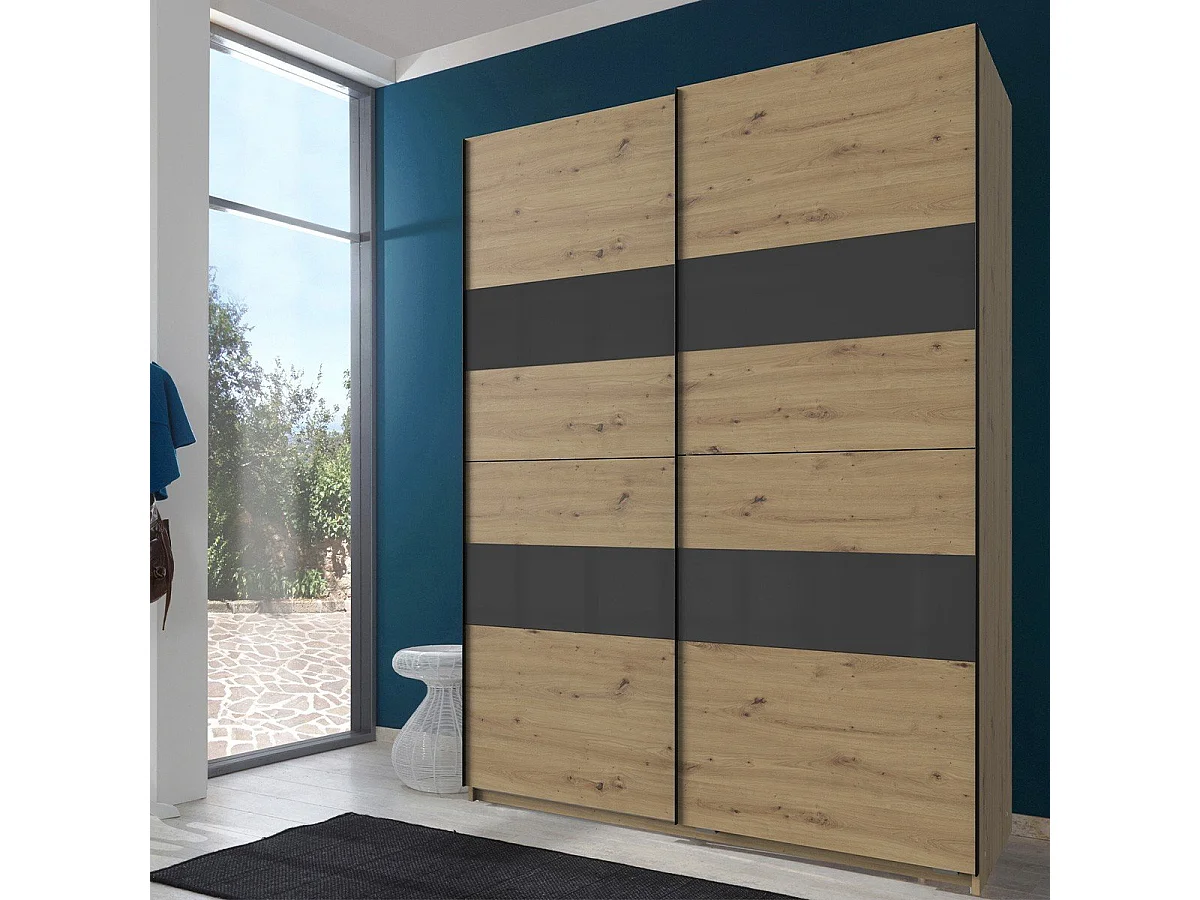 Armario de 2 puertas correderas con perchero - L135 cm