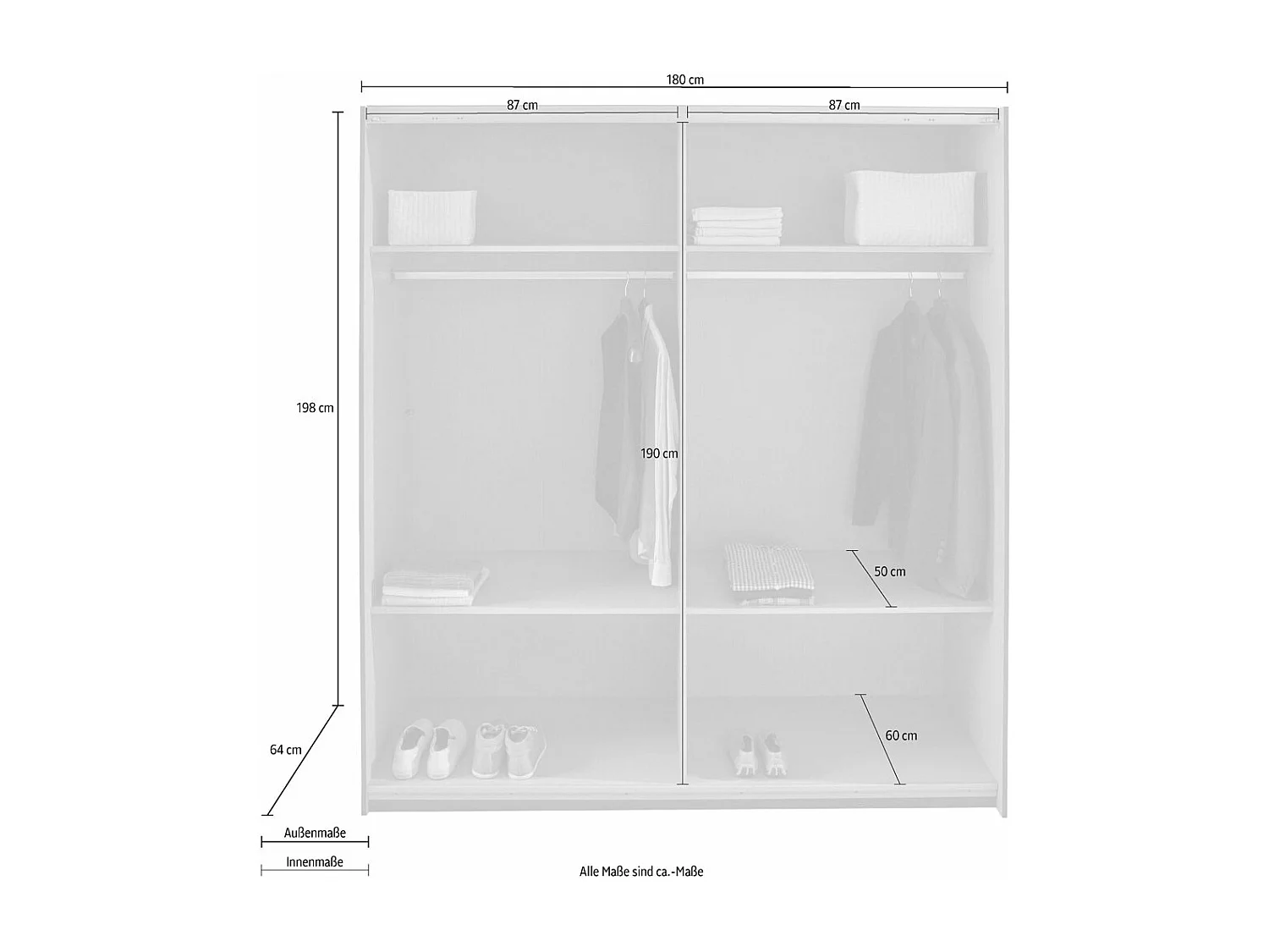 Armario de 2 puertas correderas con inserto - L180 cm