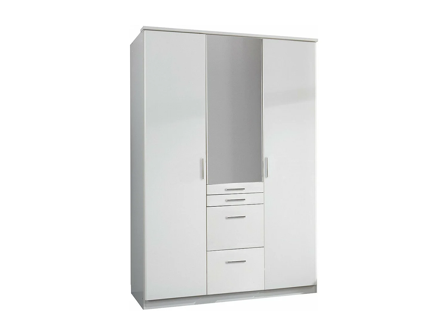Armoire 3 portes dont 1 miroir, 4 tiroirs - L135 cm