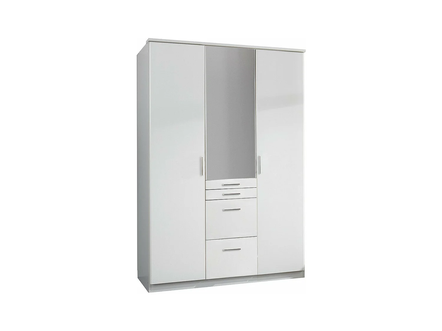 Armoire 3 portes dont 1 miroir, 4 tiroirs - L135 cm