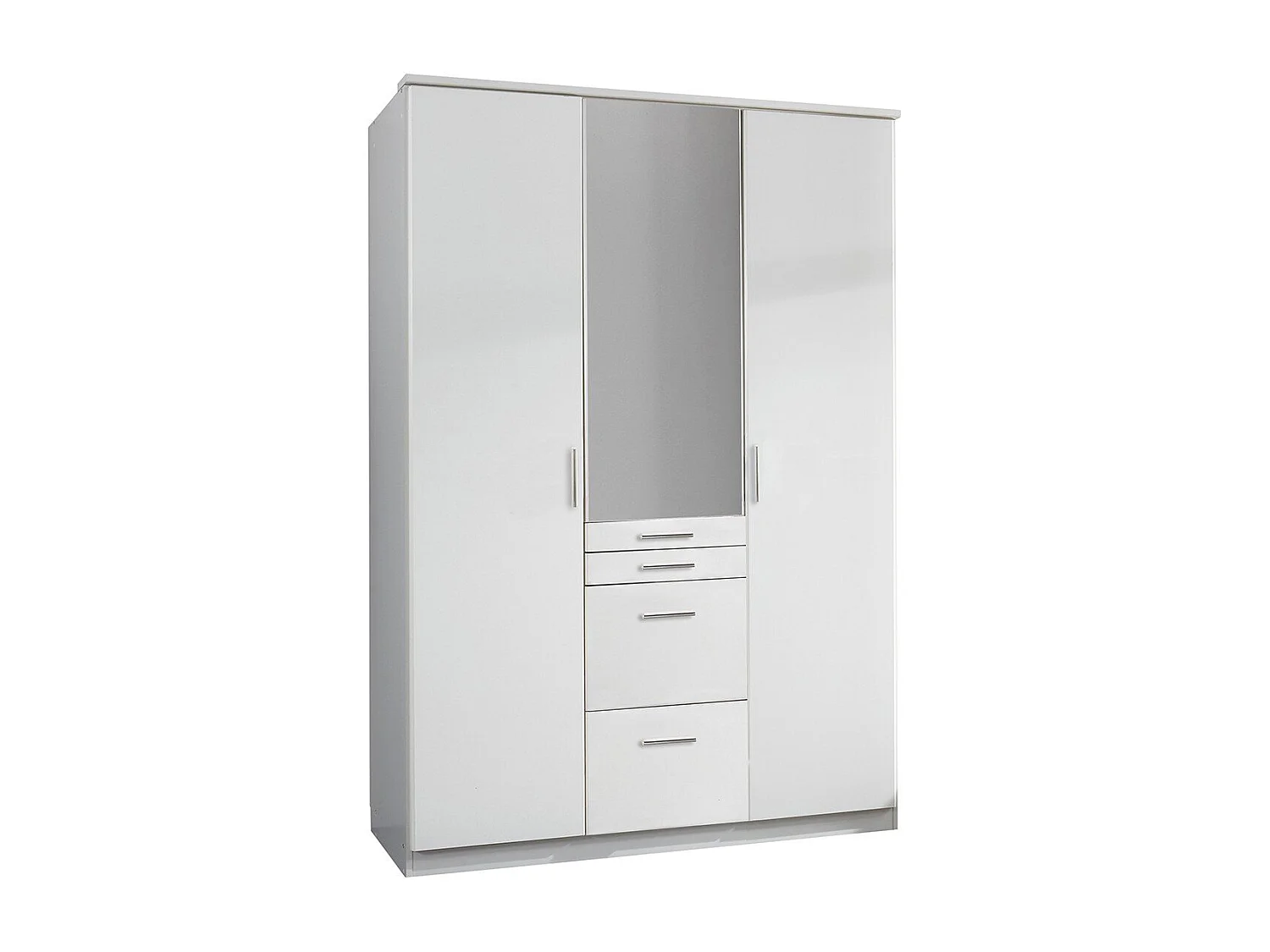 Armoire 3 portes dont 1 miroir, 4 tiroirs - L135 cm