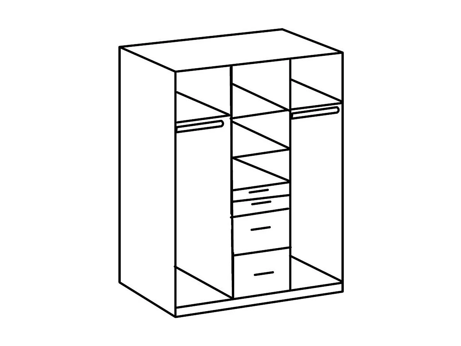 Armoire 3 portes dont 1 miroir, 4 tiroirs - L135 cm