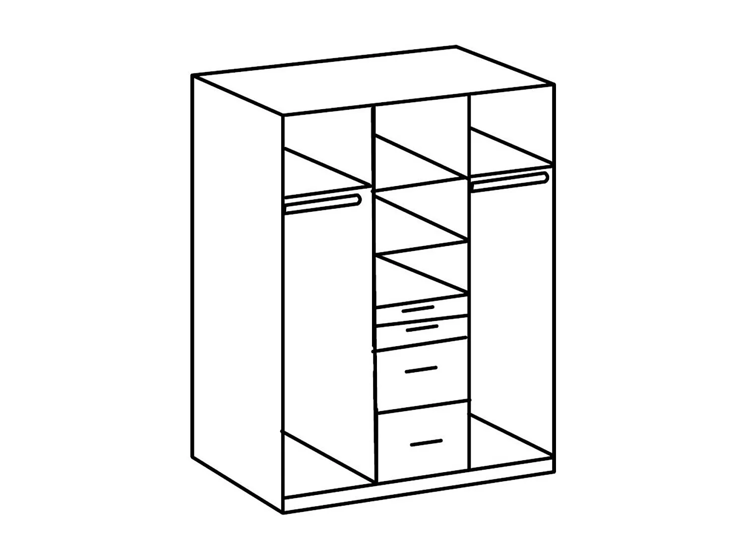 Armoire 3 portes dont 1 miroir, 4 tiroirs - L135 cm