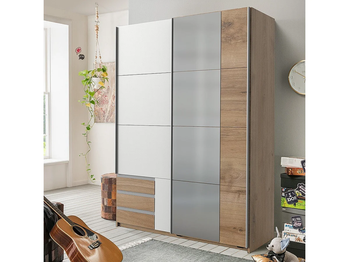 Kledingkast met 2 schuifdeuren waarvan 1 spiegel - L135 cm