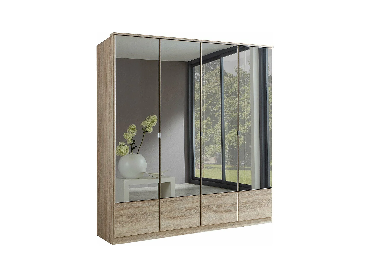 Armoire 4 portes miroir - L179 cm