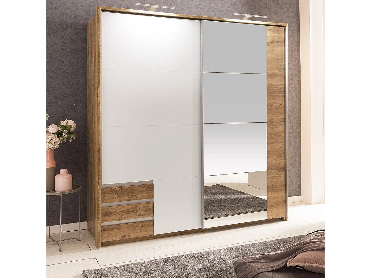 Kleiderschrank mit 2 Schiebetüren, davon 1 Spiegel - L179 cm