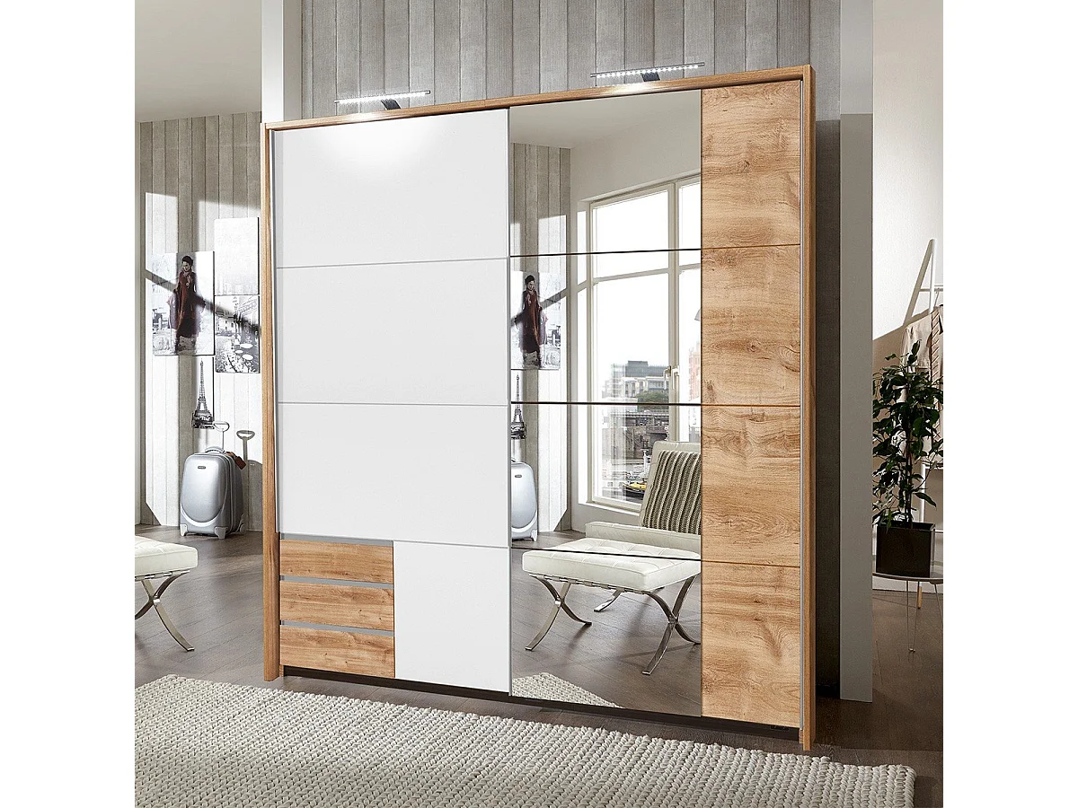 Kleiderschrank mit 2 Schiebetüren, davon 1 Spiegel - L179 cm