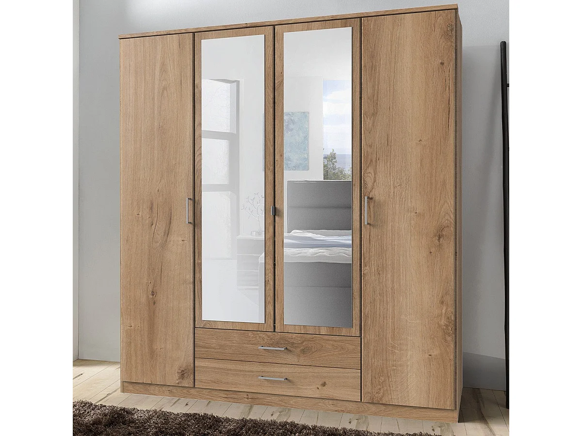 Kleiderschrank 2 Türen, 2 Spiegeltüren und 2 Schubladen - L179 cm