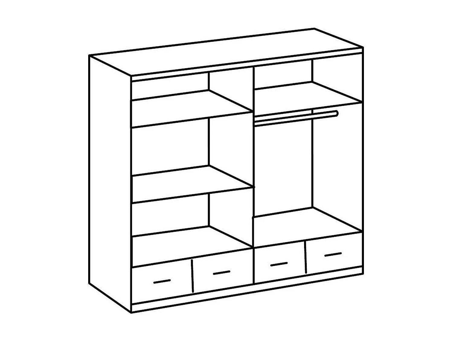 Kast met 4 spiegeldeuren en 4 laden - L179 cm