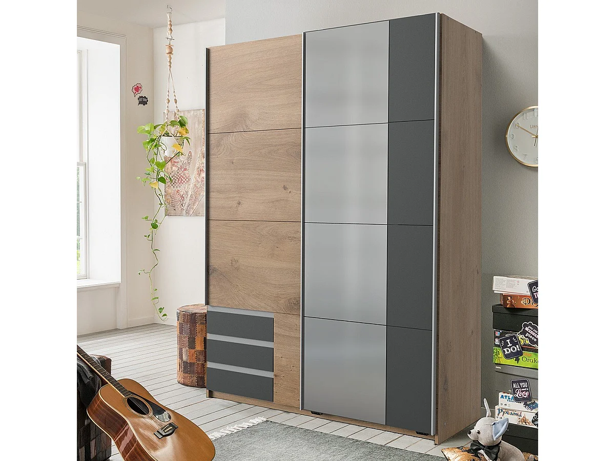 Armoire 2 portes coulissantes dont 1 miroir - L135 cm