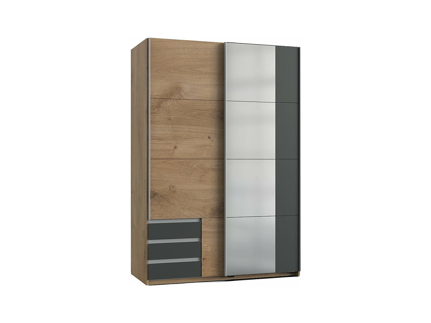 Kleiderschrank mit 2 Schiebetüren, davon 1 Spiegel - L135 cm