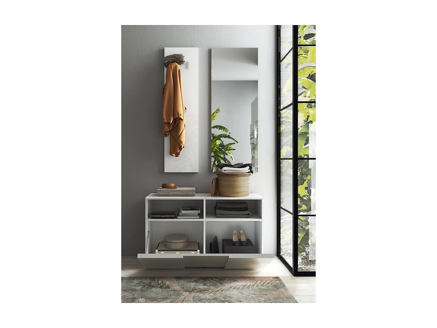 SET 3-teilig mit kleinem Schrank, Wandgarderobe und Spiegel Dama – H165 cm