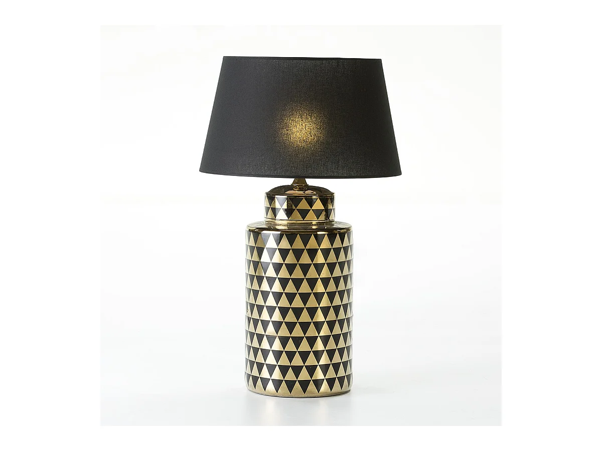 Pied de lampe en céramique motifs damiers noirs et dorés Charlie