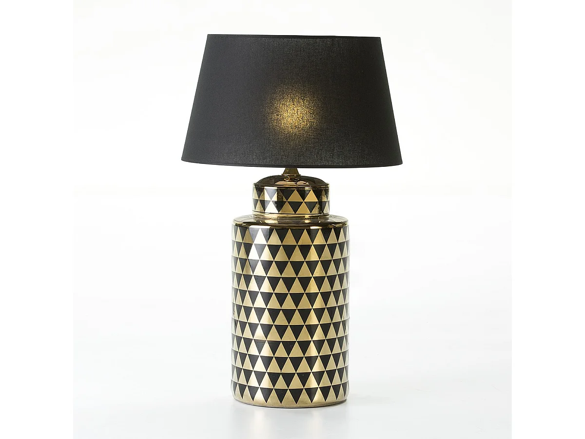 Charlie zwart en goud keramische lampvoet met dambordpatroon