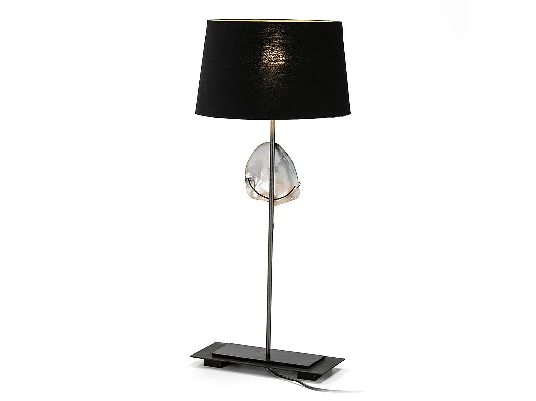 Lampe de table tissu noir et pied métal nacre Cinar abat-jour 30cm