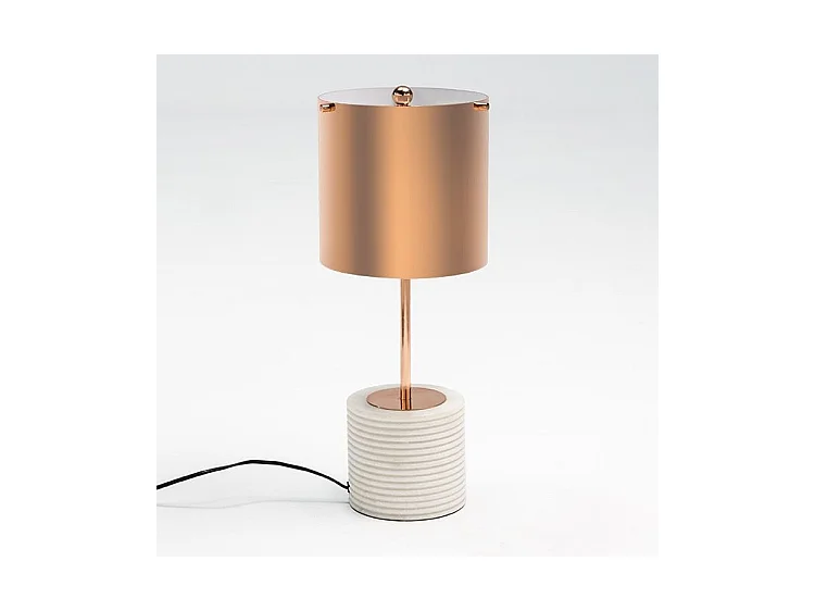 Lampe à poser abat-jour métal cuivré pied marbre blanc Xéna H 51cm