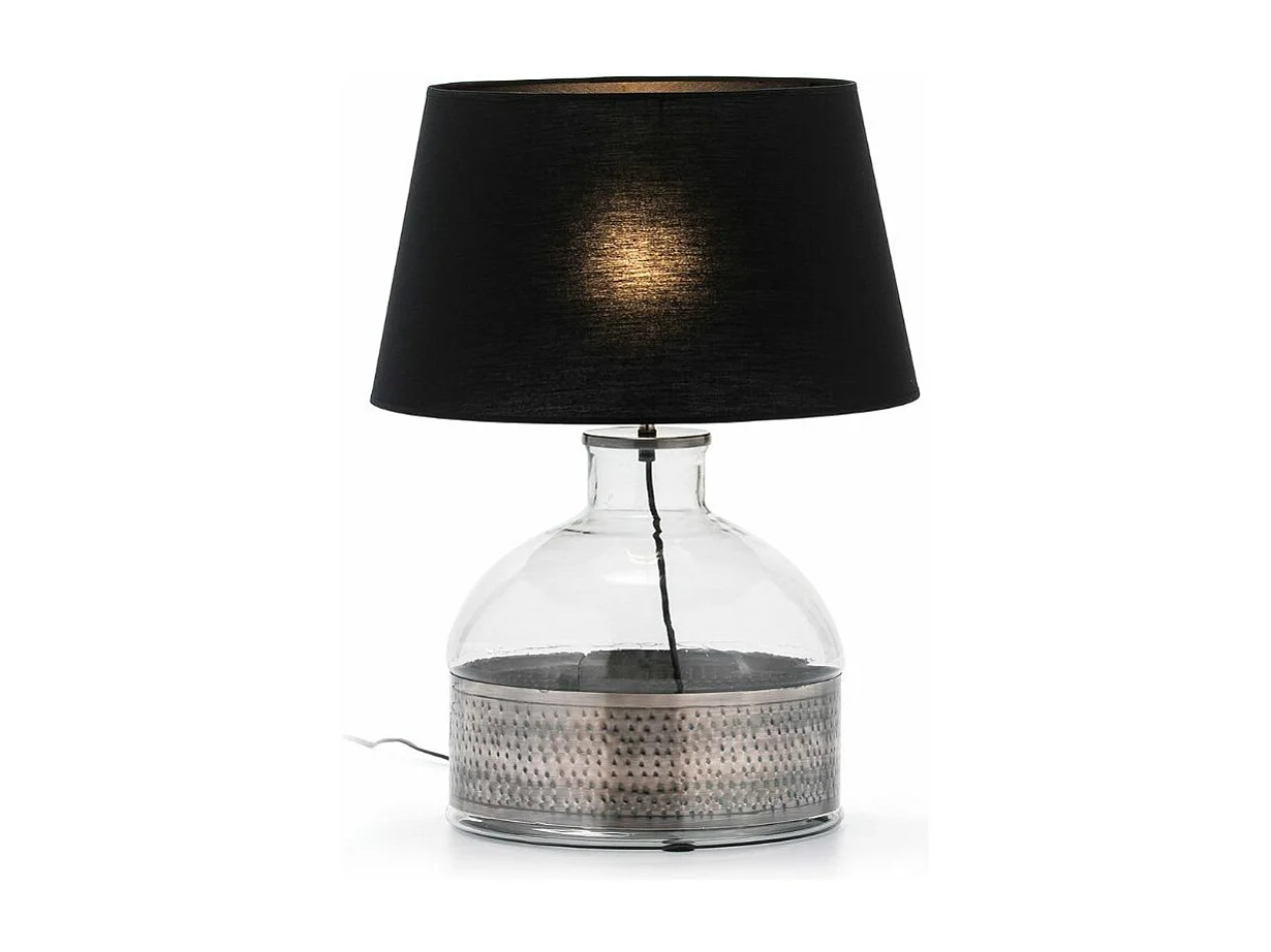 Biou glas en zilverkleurige metalen lampvoet