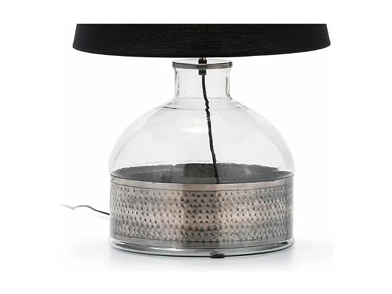 Pied de lampe verre et métal argenté Biou