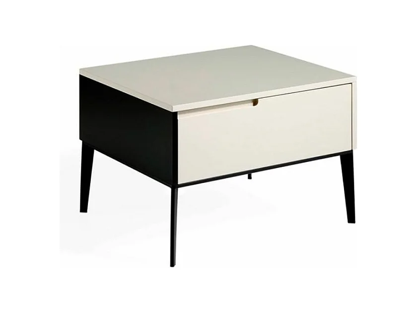 Table de chevet 1 tiroir bois laqué et acier noir Maby-Couleur Noir