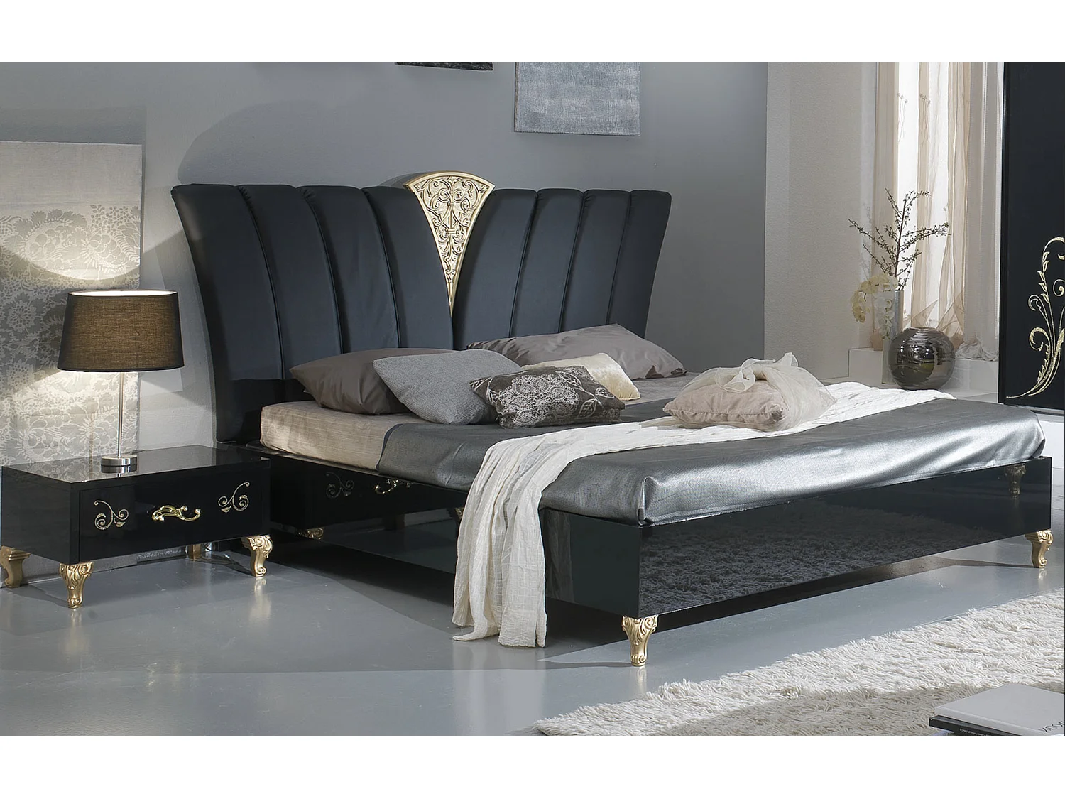 Nachtkastje 1 lade zwart en goudgelakt houtdesign Jade 60 cm