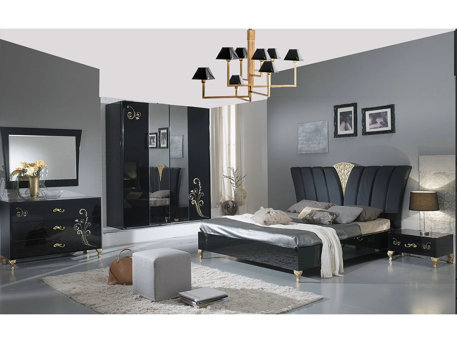 Nachtkastje 1 lade zwart en goudgelakt houtdesign Jade 60 cm