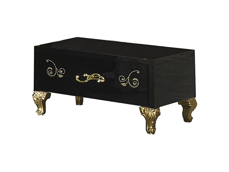 Chevet 1 tiroir design bois laqué noir et doré Jade 60cm