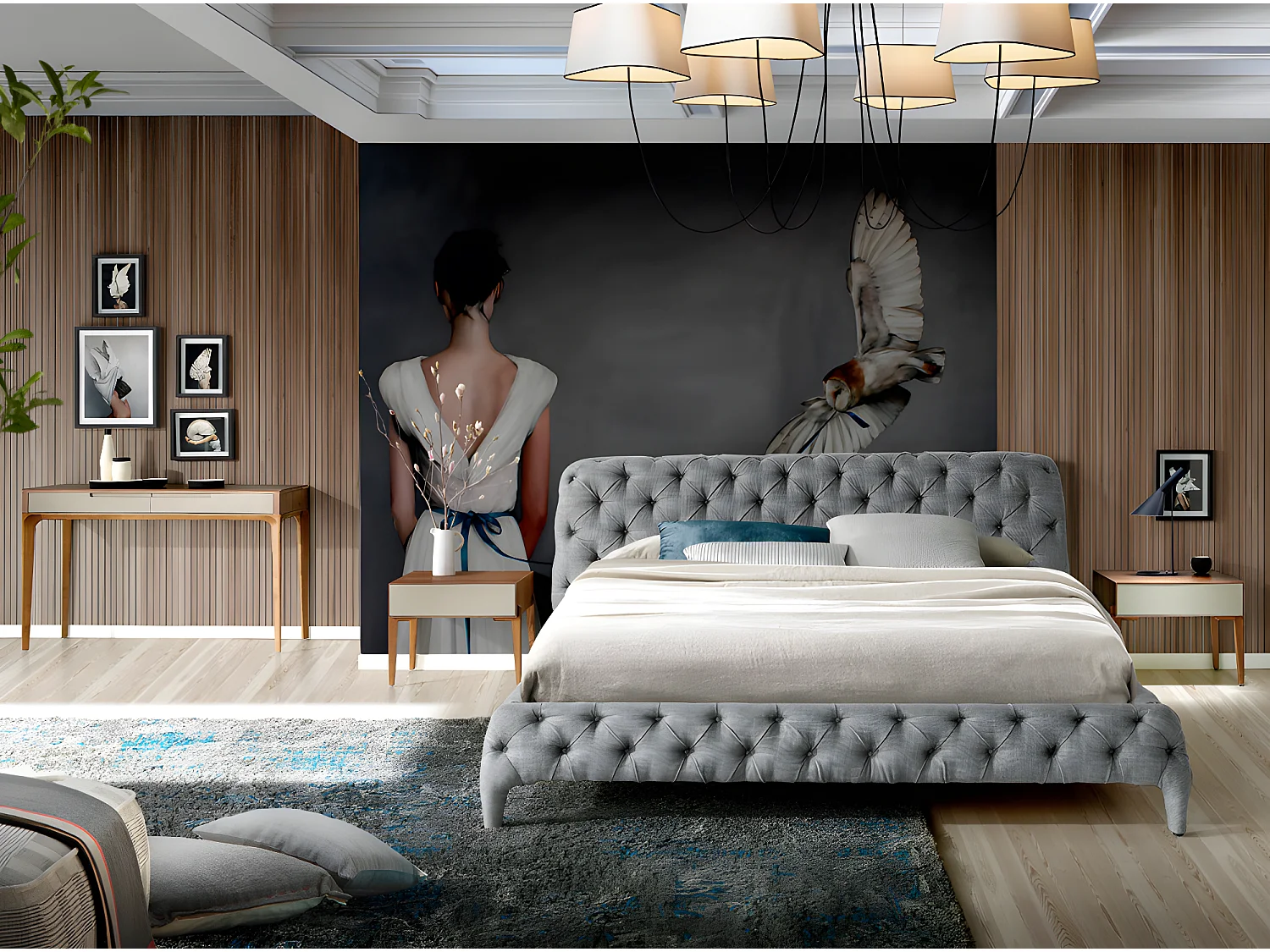 Nachtkastje 1 lade gelakt hout en walnoothout Muza-Kleur Duin