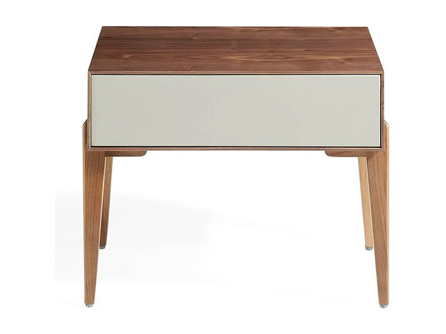 Chevet 1 tiroir bois laqué et bois noyer Muza-Couleur Acide