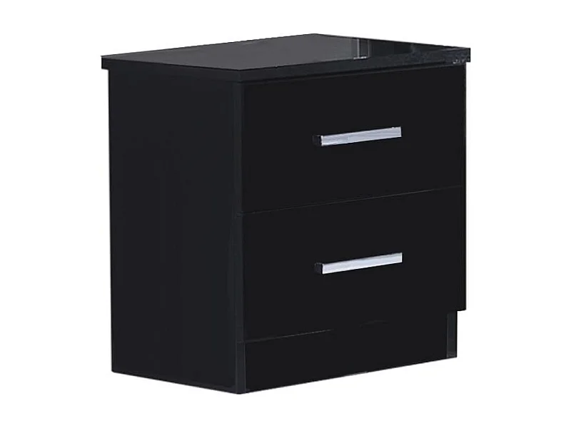 Chevet moderne 2 tiroirs bois noir laqué Mona 50cm