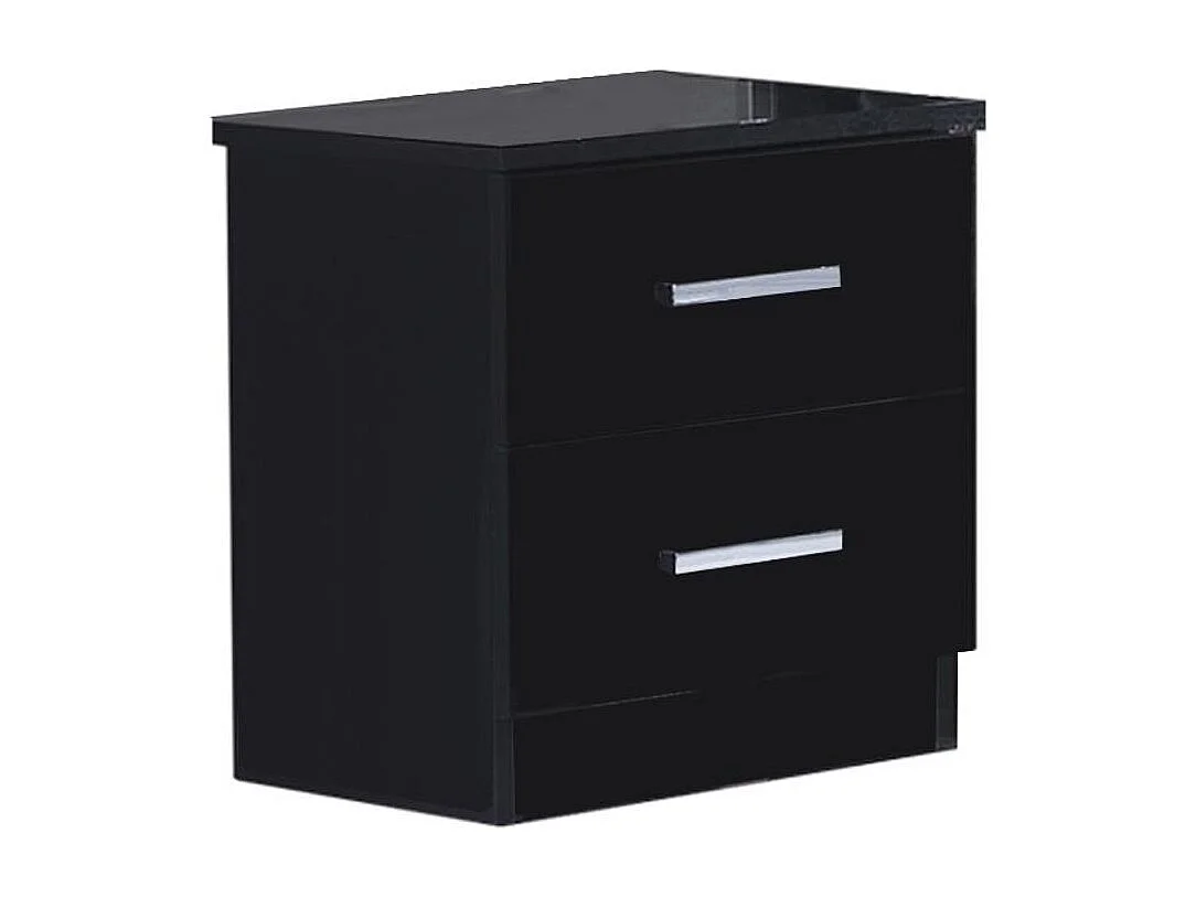 Chevet moderne 2 tiroirs bois noir laqué Mona 50cm