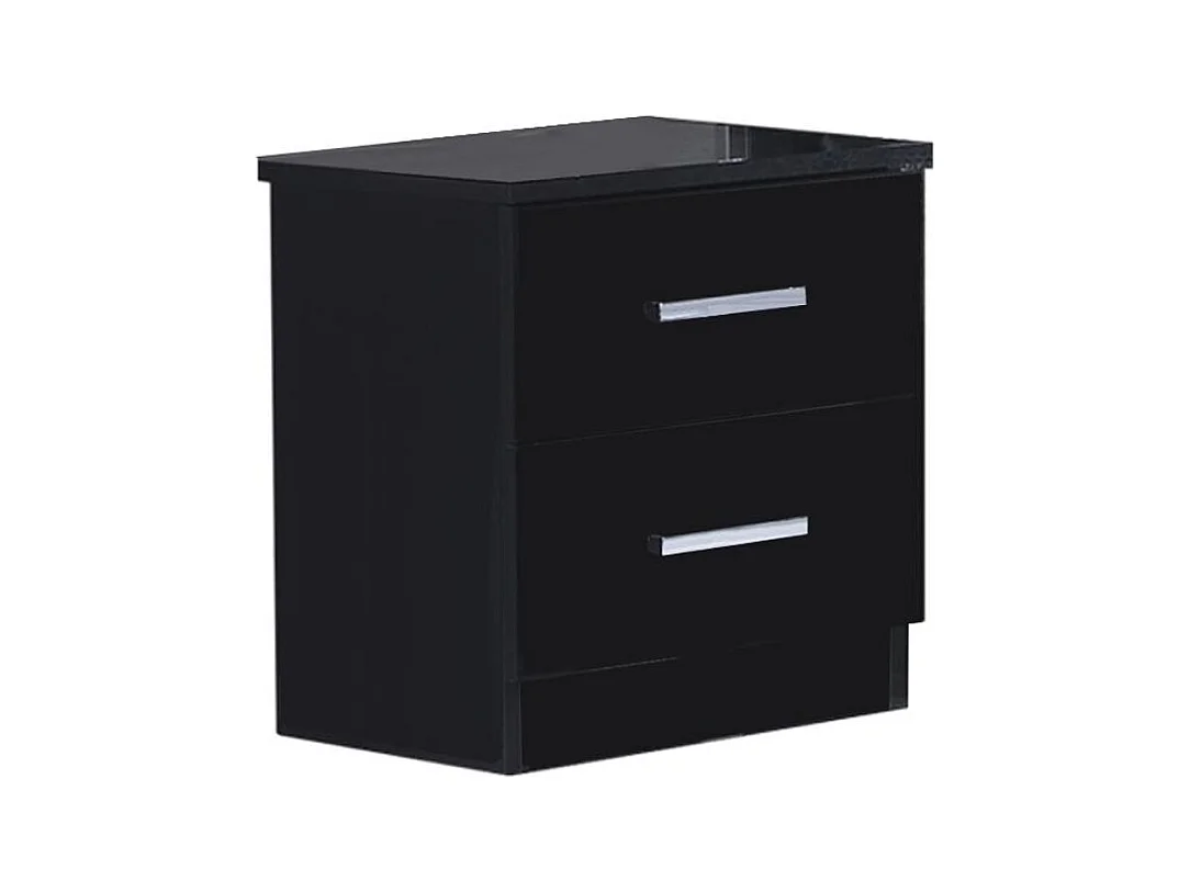 Chevet moderne 2 tiroirs bois noir laqué Mona 50cm