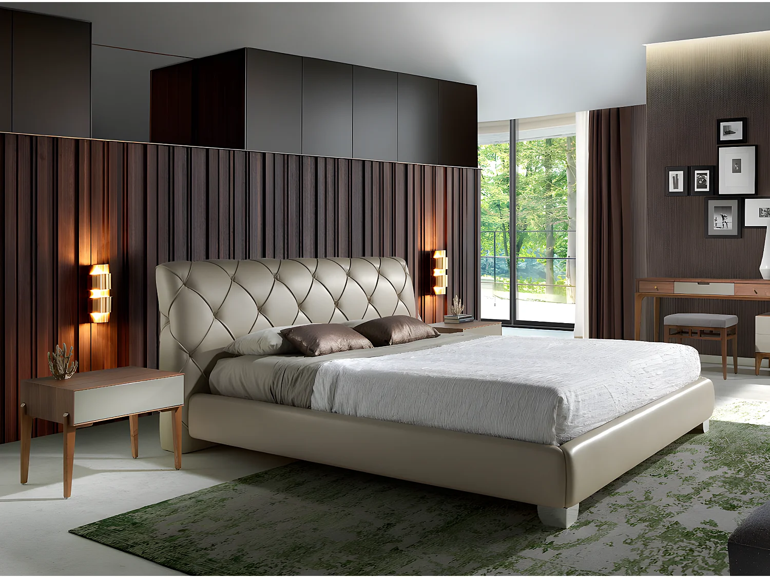 Chevet 1 tiroir bois laqué et bois noyer Muza-Couleur Cendre